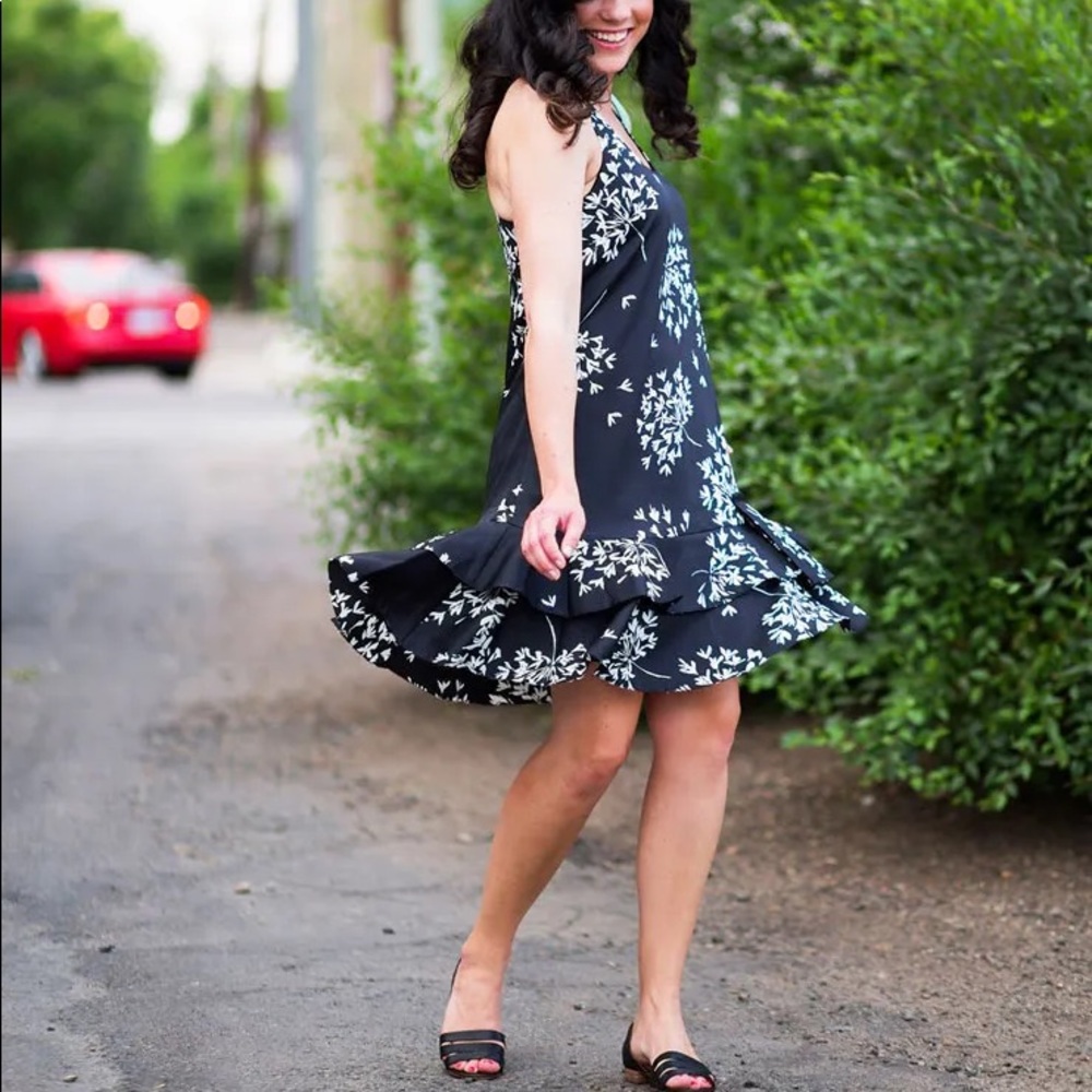 Banana Republic black floral midi dress